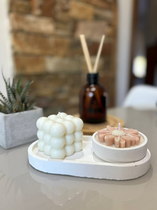 Pack 2 velas artesanales en bandeja